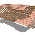 Wooden Roof Truss Structure With Tile Covering And Beam Framework