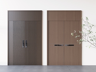 Solid wood double door opposite door 3d model