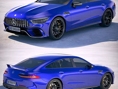 Blue Mercedes AMG Sports Car With Sleek Exterior And Four Door Coupe Design 3d model