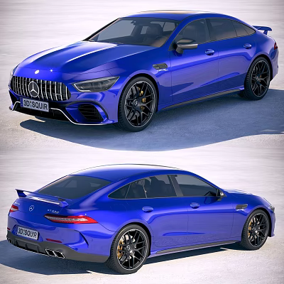 Blue Mercedes AMG Sports Car With Sleek Exterior And Four Door Coupe Design 3d model