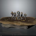 Armored Characters Standing On Rock Platform With Bones And Small Objects 3d model