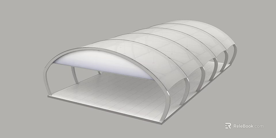 Modern Transparent Canopy with Curved Metal Frame Structure for Outdoor Patio Shade Solution 3d model 