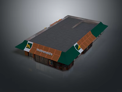 McDonald's Restaurant Exterior Building With Green Awning Brown Roof And Glass Windows 3d model