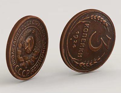 Vintage Soviet 1924 Kopeyka Copper Coin Daily Life Collectible With Wheat Ear Design 3d model