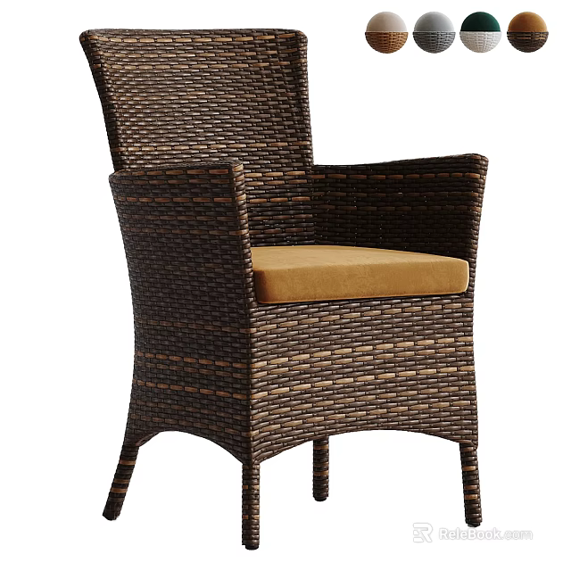 Brown Wicker Leisure Chair With Armrests And Beige Cushion For Comfort Design 3d model 