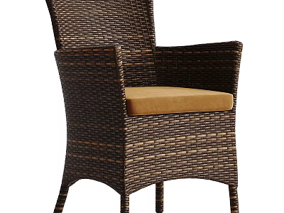 Brown Wicker Leisure Chair With Armrests And Beige Cushion For Comfort Design 3d model
