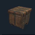 Vintage Wooden Storage Chest With Decorative Metal Straps Brass Rivets On Wheels
