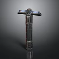 Futuristic Sci Fi Weapon Design With Metal Cross Shaped Handle And Detailed Components