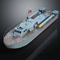 Gray Warship Featuring Wooden Deck Railing Twin Engines And Flag On Hull 3d model