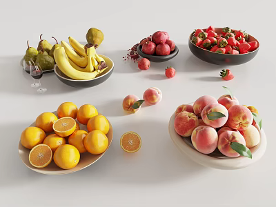 Fresh Fruits Display With Bananas Oranges Peaches Strawberries And Pears 3d model
