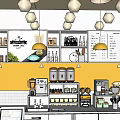 Bubble Tea Shop Interior Design With Counter Drink Displays Menu Board And Hanging Lights