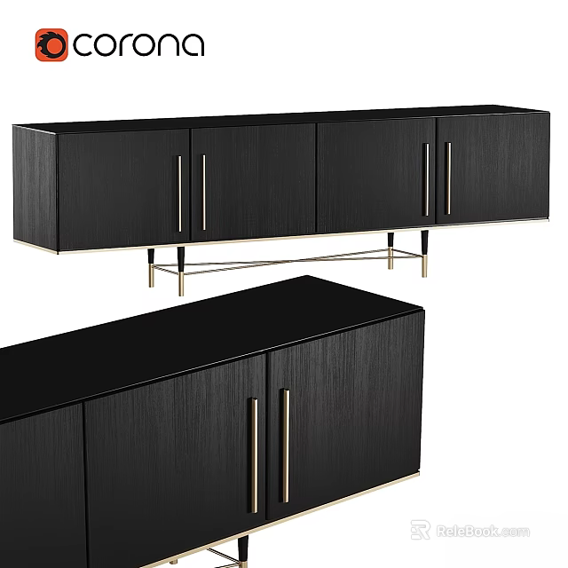 Modern Black Storage Cabinets With Golden Handles And Metal Frame Design 3d model 