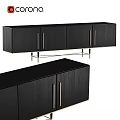 Modern Black Storage Cabinets With Golden Handles And Metal Frame Design