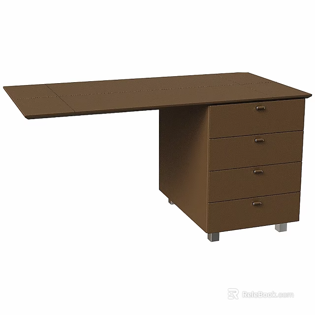 Brown Extendable Dining Table With Drawer Cabinet And Four Drawers Silver Legs Design 3d model