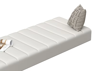 Stylish White Striped Ottoman Featuring Woven Pillow and Soft Surface 3d model