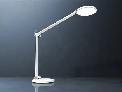 Modern Adjustable White LED Desk Lamp With Flexible Arm And Round Shade On Sleek Tabletop 3d model