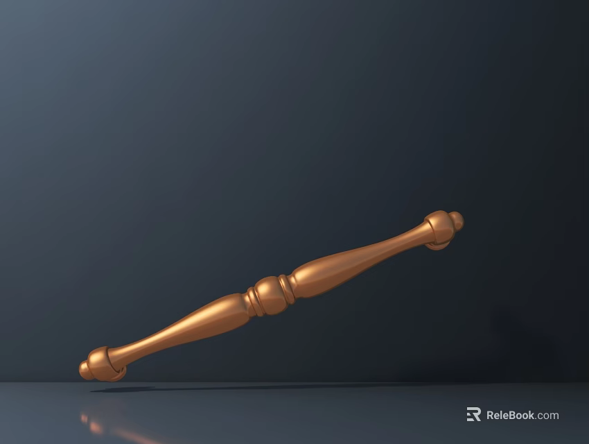 Golden Staff Weapon With Decorative Spherical Ends And Reflective Surface On Dark Background 3d model 