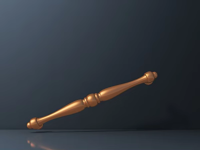 Golden Staff Weapon With Decorative Spherical Ends And Reflective Surface On Dark Background 3d model