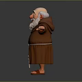 Cartoon Elderly Man in Brown Robe With White Beard Arms Outstretched Against Dark Background