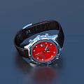 Stylish Modern Watch With Red Dial Brown Leather Strap And Silver Case