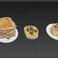 Delicious Toasted Bread Stack Fresh Juicy Hamburger and Sandwich on Plates