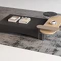 Modern Black Wooden Coffee Table with Books Glasses Side Table Coffee Cup on Gray Carpet