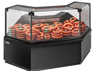 Black Glass Commercial Kitchen Display Cabinet With Sausages For Food 3d model