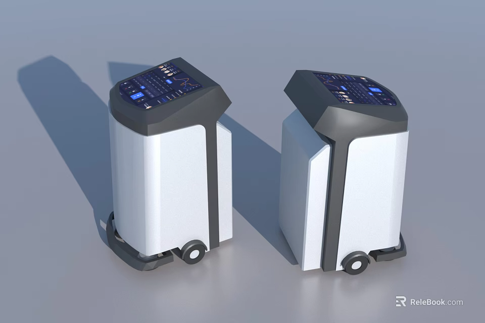 Two Mobile Intelligent Machines With White Body Black Top And Blue Control Panel 3d model 