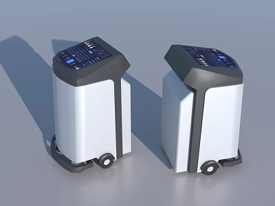 Two Mobile Intelligent Machines With White Body Black Top And Blue Control Panel 3d model
