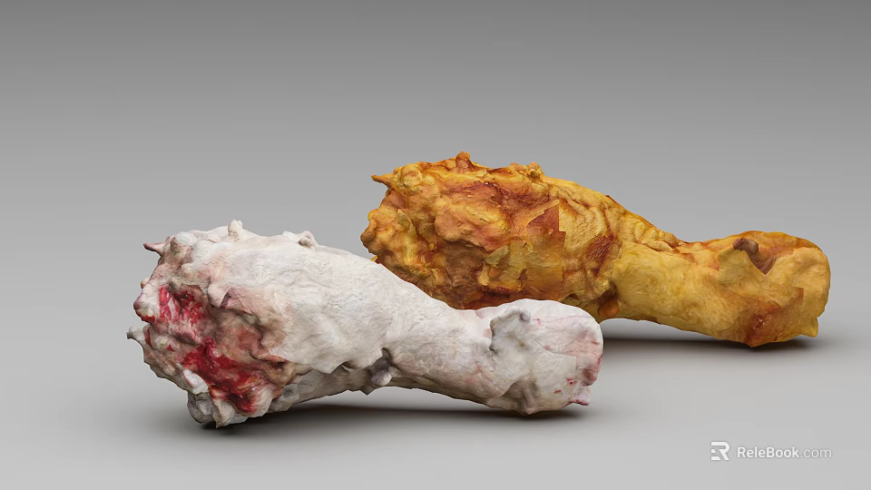 Raw and Crispy Fried Chicken Drumsticks with Golden Coating and Raw Texture 3d model 