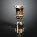 Golden Award Trophy With Decorative Bands And Reflective Base On Dark Background