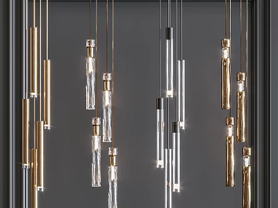 Modern Chandelier With Slim Metal Pendants And Clear Glass Illuminated Design 3d model
