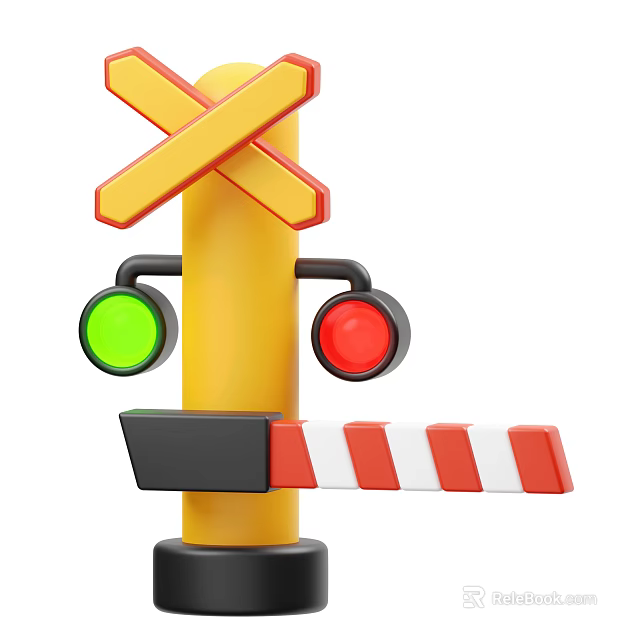 Entertainment Electronic Traffic Light Toy with Yellow Pole Cross Sign Green Red Lights and Barrier 3d model 