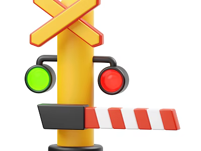 Entertainment Electronic Traffic Light Toy with Yellow Pole Cross Sign Green Red Lights and Barrier 3d model