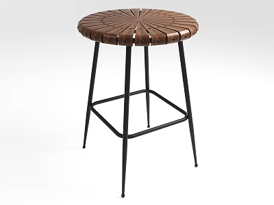 Modern Round Leather Bar Stool With Black Metal Legs And Crossbar Support Design 3d model