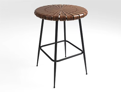 Modern Round Leather Bar Stool With Black Metal Legs And Crossbar Support Design 3d model