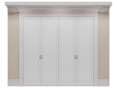Sleek Modern White Four Door Built in Wardrobe Design With Metal Handles 3d model
