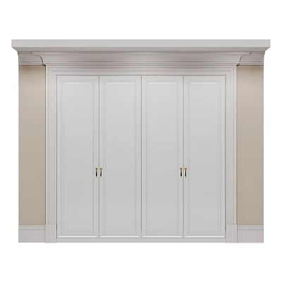 Sleek Modern White Four Door Built in Wardrobe Design With Metal Handles 3d model