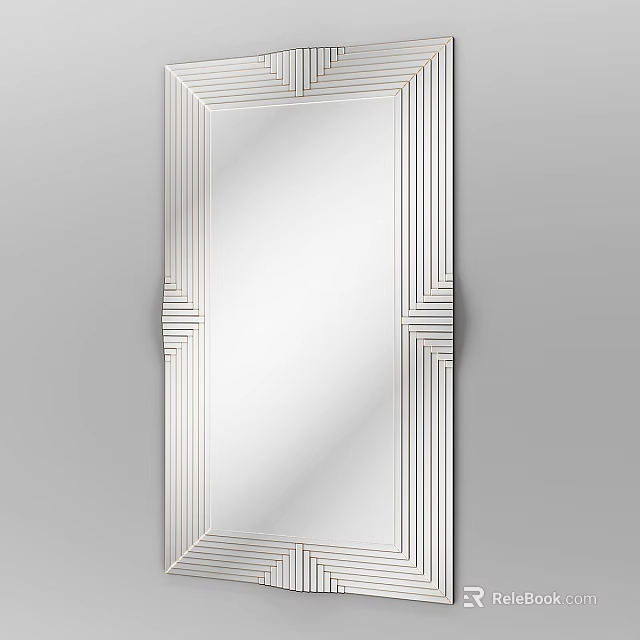 Rectangular Wall Mounted Mirror With Decorative Geometric Striped Frame And Modern Design 3d model 