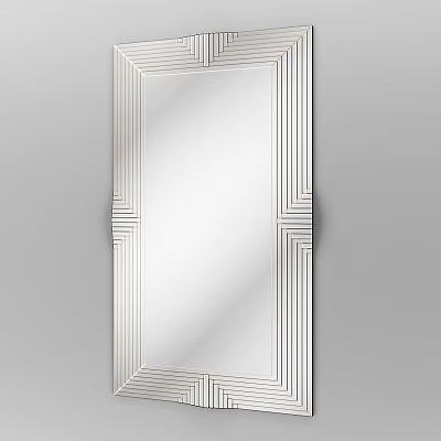 Rectangular Wall Mounted Mirror With Decorative Geometric Striped Frame And Modern Design 3d model
