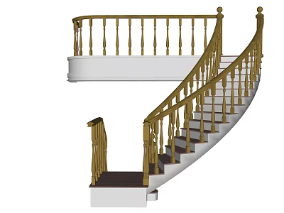 Elegant Spiral Staircase with Golden Railings and White Base Design 3d model