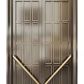 Metal Double Doors In Dark Gray And Golden Tone With Geometric Patterns Gold Handles