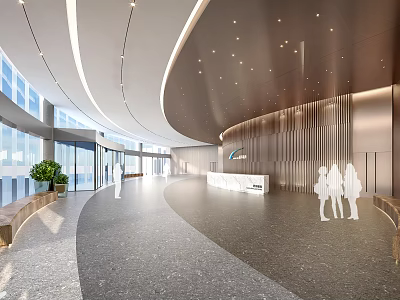 Modern Front Desk Reception Area With Curved Design Spacious Layout And Contemporary Lighting 3d model