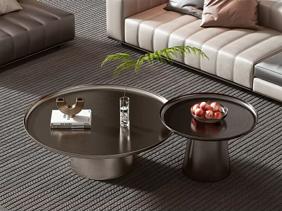 Modern Dark Coffee Tables in Living Room with Book Decorative Item Glass and Fruit Bowl 3d model