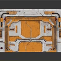 Futuristic Sci-Fi Hatch Panel Structure With White Orange Geometric Lines And Control Buttons