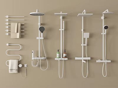 Modern Bathroom Shower Systems With Multiple Heads Towel Racks And Bath Products 3d model
