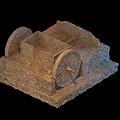 Ancient Stone Carriage Model With Large Wheels On Detailed Stone Base
