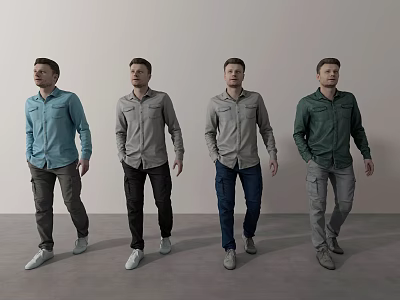 Men In Different Colored Shirts And Pants For Casual Daily Wear 3d model