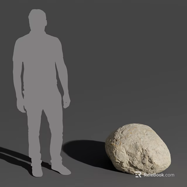 Simple Human Silhouette Standing Next to Textured Stone on Gray Background 3d model