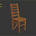 Orange Wooden Distressed Vintage Chair With Rustic Backrest And Sturdy Four Legs